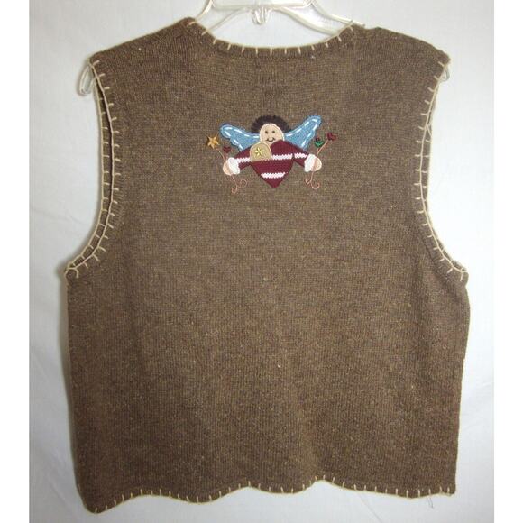 Designer Originals Christmas VEST Sleeveless Sweater USA Theme SZ L Santa Angels - Picture 2 of 6